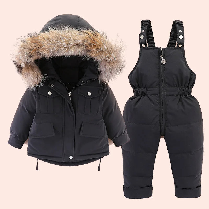 Autumn Winter Down Jacket for Girl Clothes Kids Overalls Snowsuit Baby Boy over Coat Toddler New Clothing Set Parka Real Fur