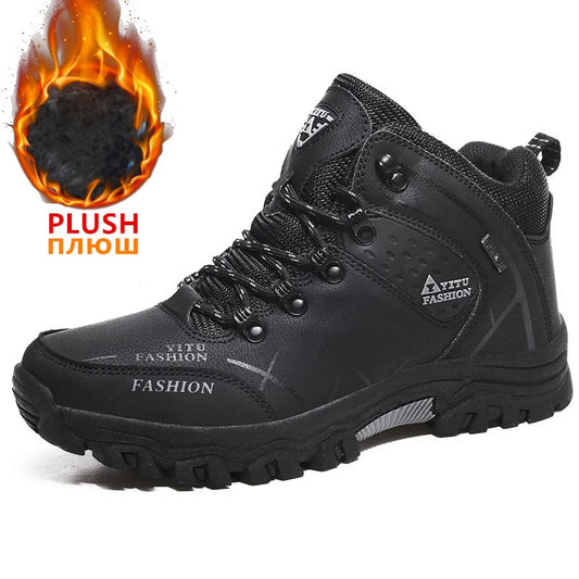 Men's Waterproof Split-Leather Winter Snow Boots
