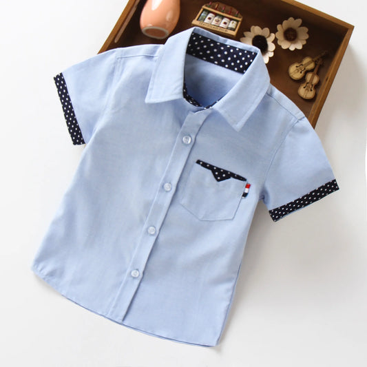 Boys' Cotton Short Sleeve Shirt - Solid Colour Summer Top, Ages 3-11