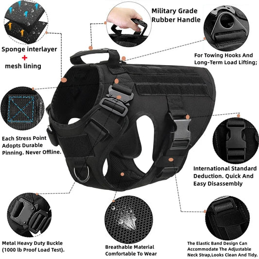 Tactical Military Dog Harness & Leash Set | 1000D Nylon No-Pull Vest for All Breeds