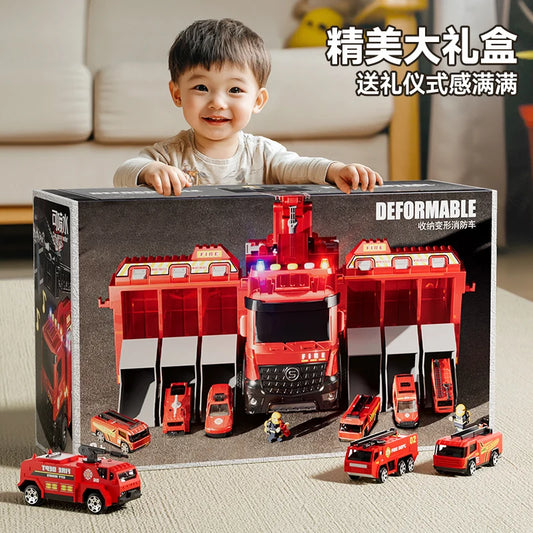Alloy Fire Truck Toy with Extending Ladder – Transforming Rescue Truck