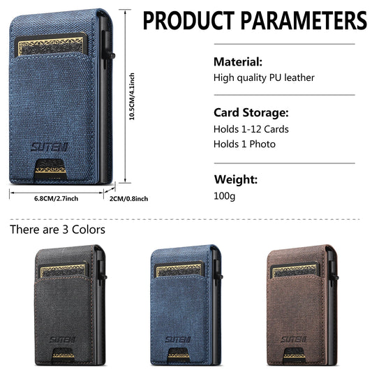 Push-Out Card Holder Wallet – Slim Faux Leather, Holds up to 12 Cards