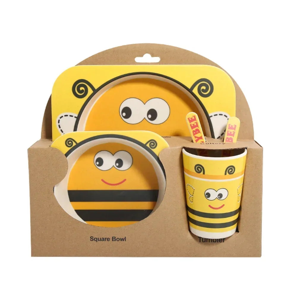5-Piece Geometric Bamboo-Fibre Kids' Dinnerware Set