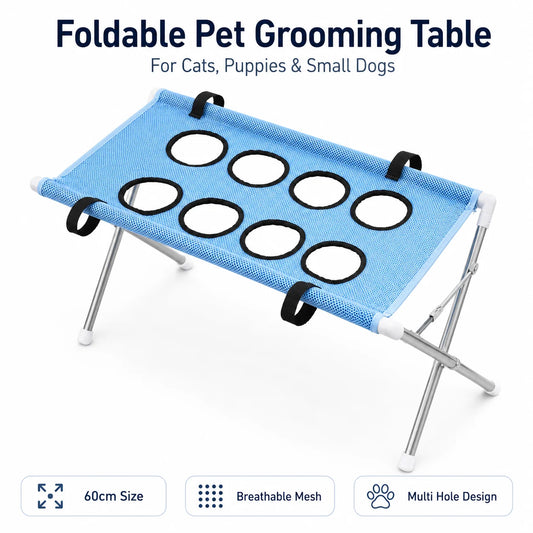 Foldable Pet Grooming Table 60cm Dog Cat Grooming Hammock Stand Multi Hole Mesh Nail Trimming Bathing Helper