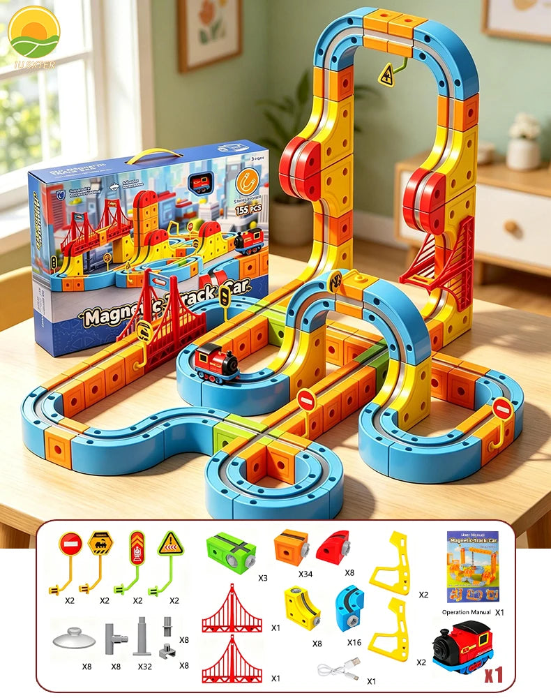 Magnetic Magic Track Train Set – DIY Electric Car Railway for Kids