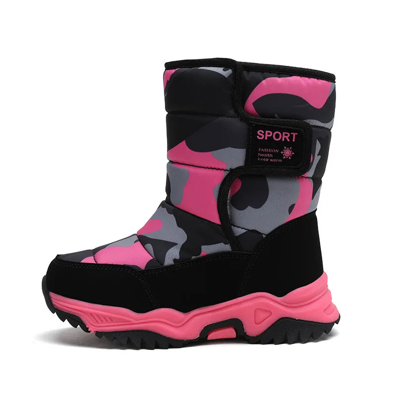 Kids' Plush-Lined Hook-and-Loop Winter Ankle Boots