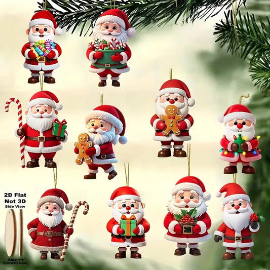 Wooden Santa & Gingerbread Christmas Ornaments – Set of 10