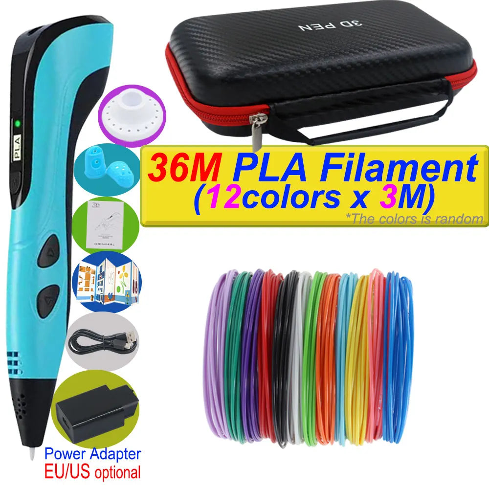 Penna 3D per bambini – Display LCD, velocità regolabile e kit con filamento PLA e custodia