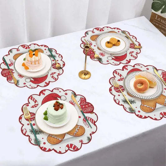 Christmas Round Placemats – Set of 4, Non-Slip & Heat Resistant