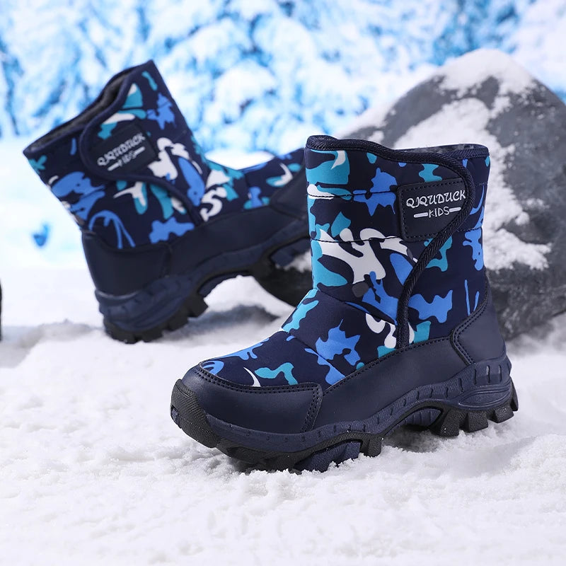 Children Snow Boots Winter Shoes Plush Waterproof Fabric Non-Slip Boys Girls Shoes Rubber Sole Fashion Warm Outdoor Boots New