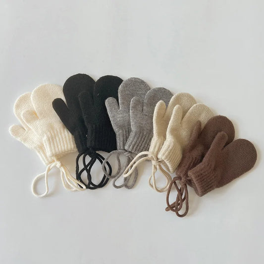 Baby Knit Mittens with String – Wool-Blend Toddler Mittens (Ages 1–4)