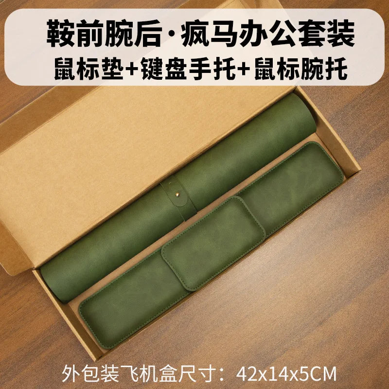 Large PU Leather Desk Mat with Keyboard Wrist Rest & Mouse Wrist Pad, Non-Slip Extended Pad for Office Gaming Desktop