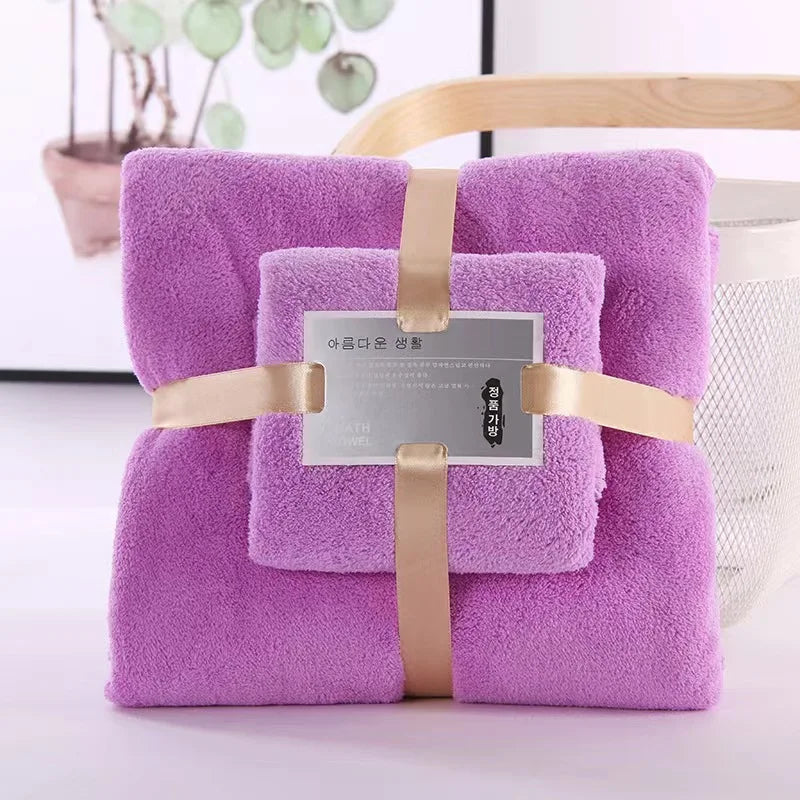 2-Piece Coral Fleece Bath Towel Set – Bath Towel & Hand Towel