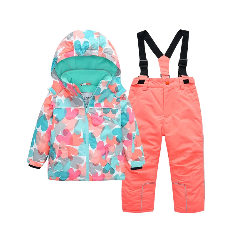 Girls Ski Suits Set Snowboard Coat Pant Waterproof Windproof Warm Children Outdoor Sportwear Young Teen Snowboard Skiing Suit