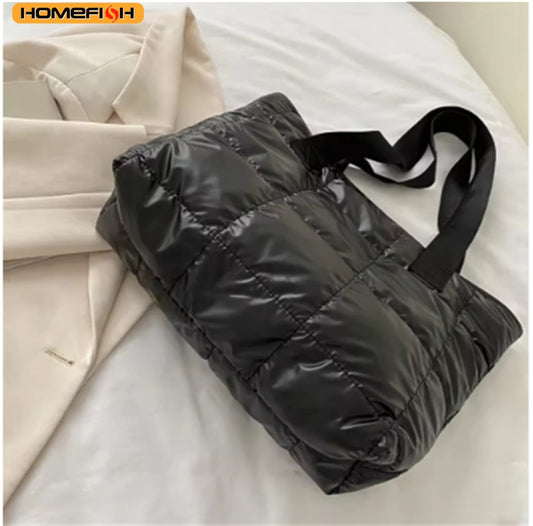 Borsa tote trapuntata in stile puffer – Borsa a spalla grande imbottita