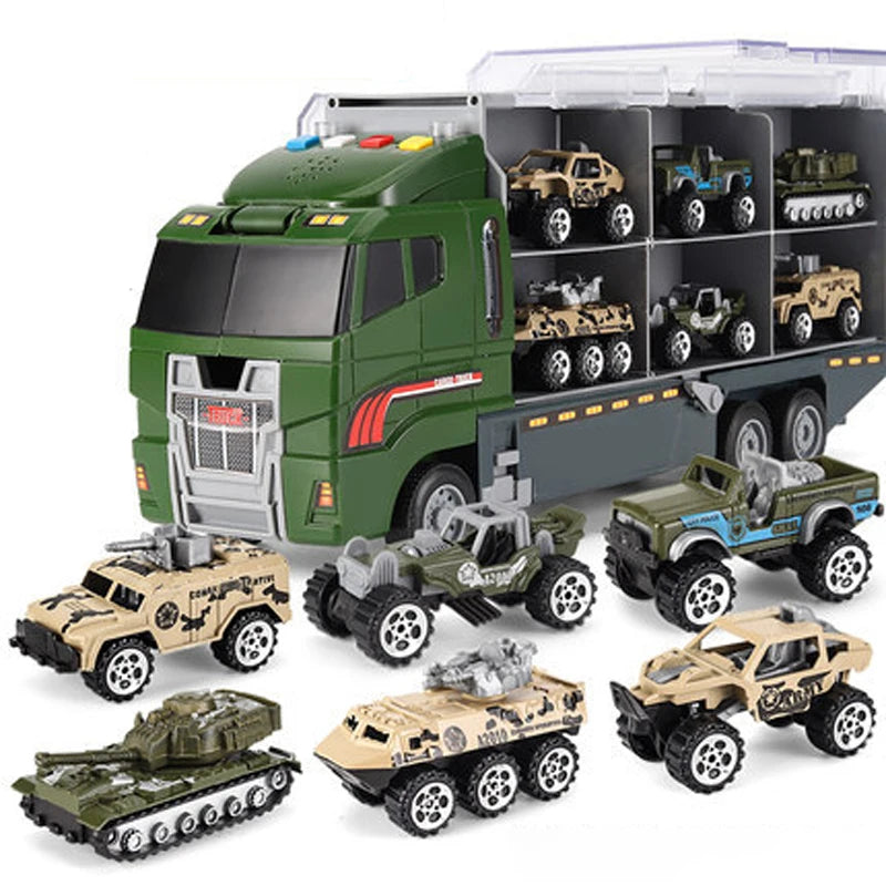 Light-Up Container Truck Toy Set – Carrier with 6 Mini Die-Cast Cars