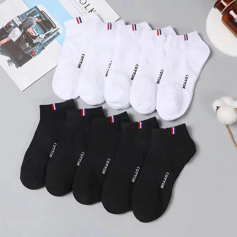 Men's Striped Cotton Ankle Socks – 5 or 10 Pairs, Black & White