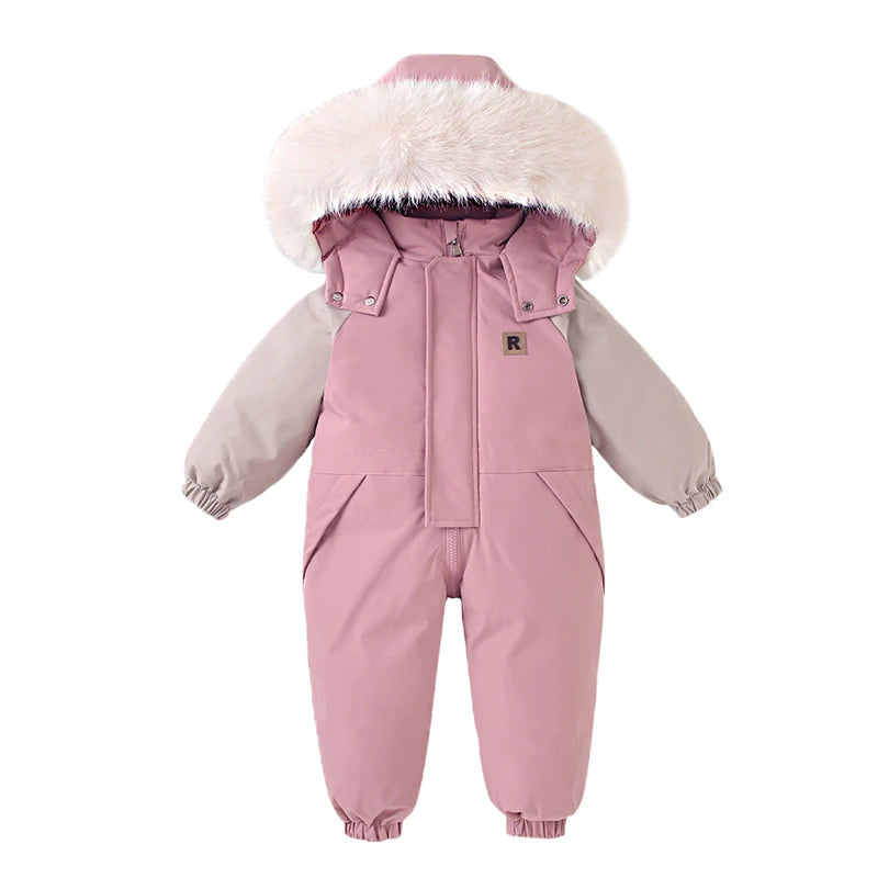 Children Ski Suit Winter Autumn Plus Velvet Boys Jumpsuit Warm Kids Clothes Waterproof Baby Overalls Hooded Girls Snowsuit 1-5Y