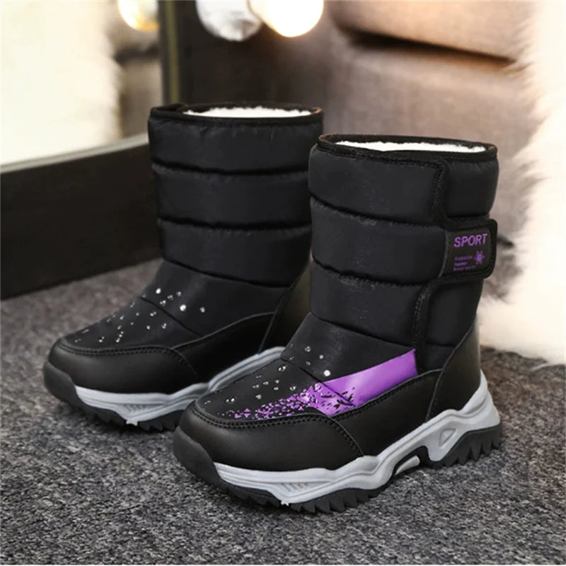 2025 New Winter Children Snow Boots Waterproof Warm Fur Rubber Sole Non-slip Fashion Girls Boys Boots EU 26-37