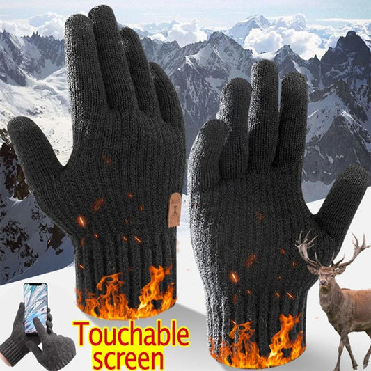 Men's Fleece-Lined Wool-Blend Knit Gloves – Touchscreen, Non-Slip