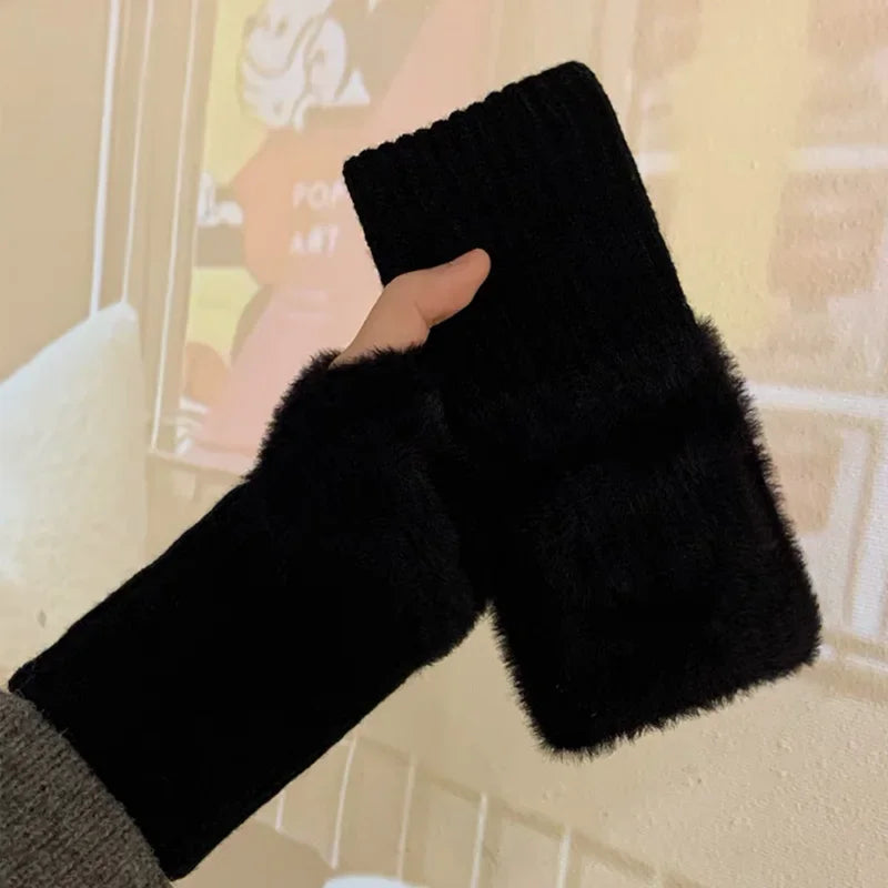 Women's Plush Knit Fingerless Gloves – Soft Wrist Warmers