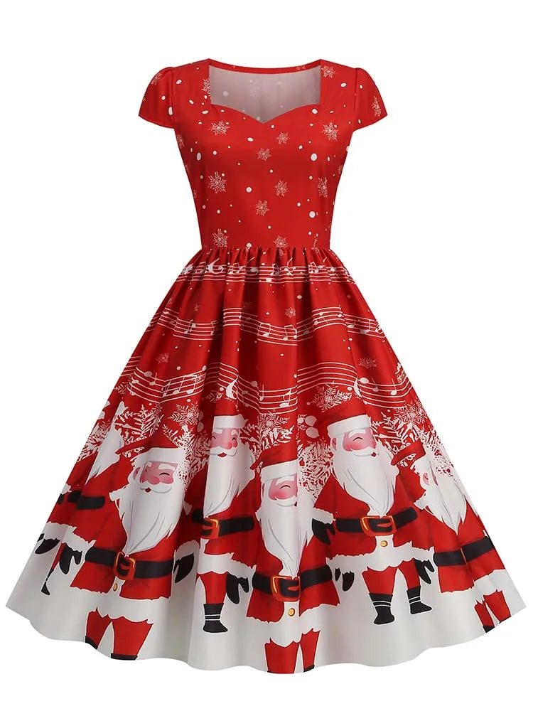 Women's Vintage-Style Printed A-Line Party Dress