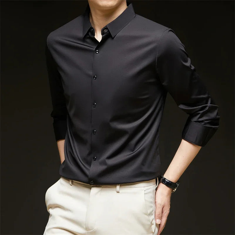 Men's Solid Long-Sleeve Business Casual Shirt