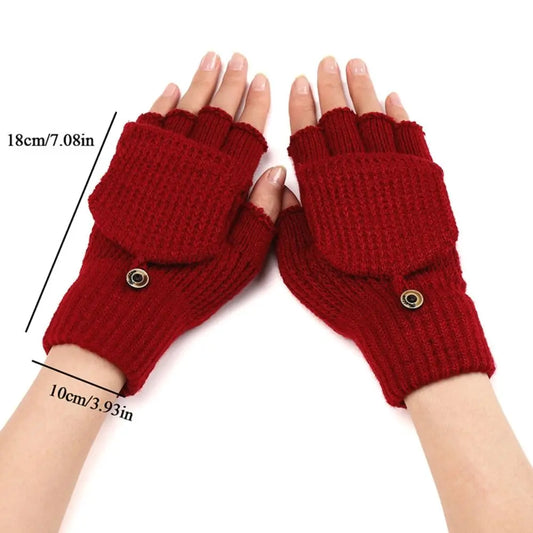 Knit Flip-Top Fingerless Mittens – Convertible Winter Gloves