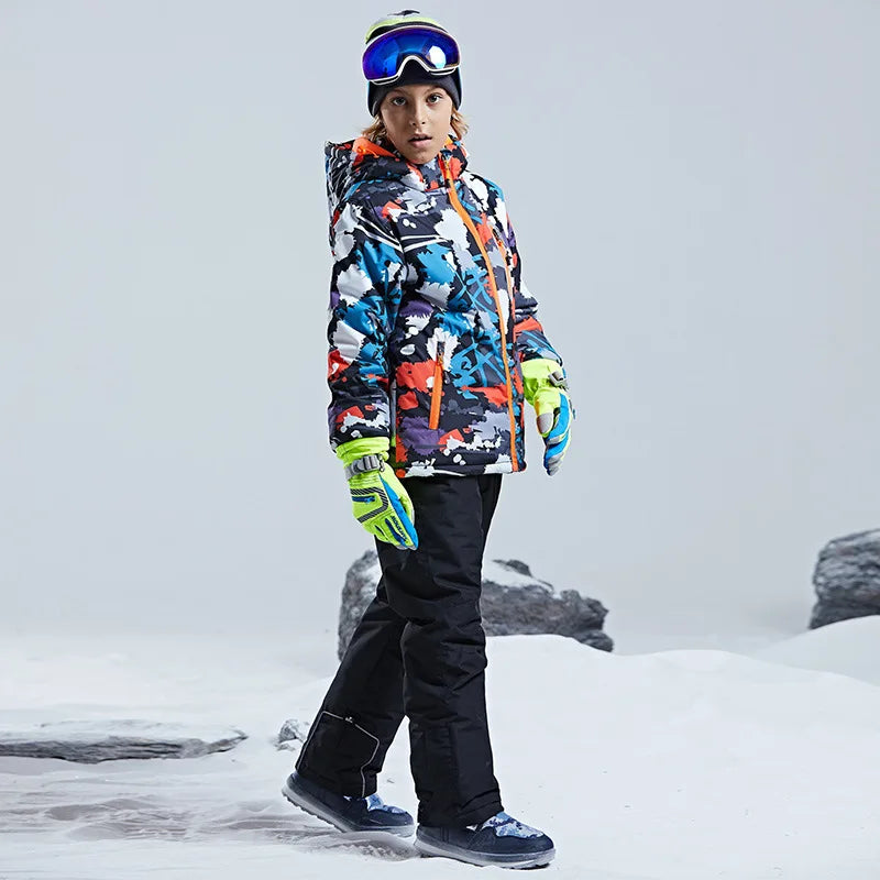-30 Degree Kids Ski Suit Boy Girls Winter Outdoor Sports Waterproof Skiing Snowboarding Jackets Snow Pants Children Clothing Set