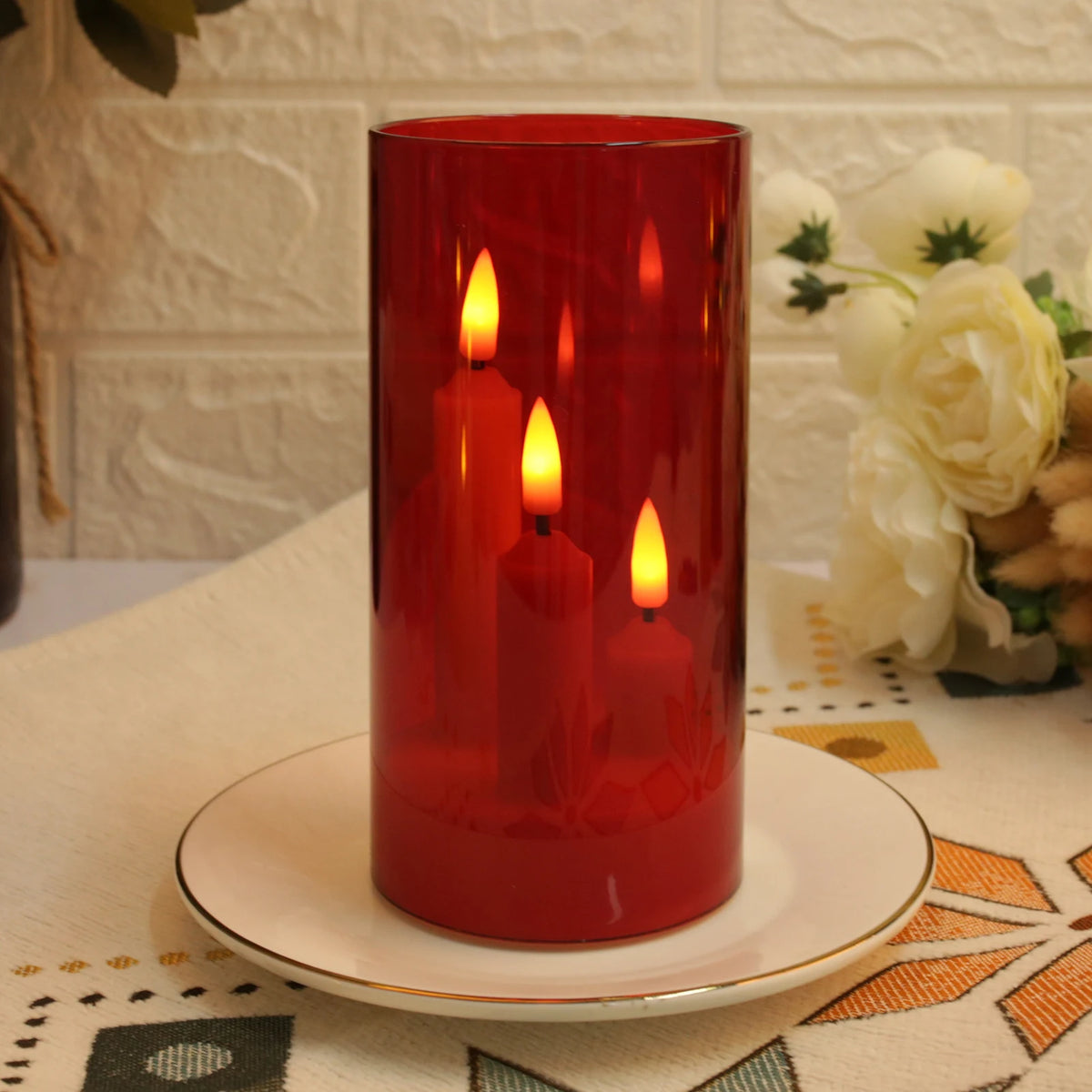 Flameless 3 in 1 LED Taper Candles with 15CM Lampshade Battery Operated Flickering Electric Window Candles for Christmas Wedding