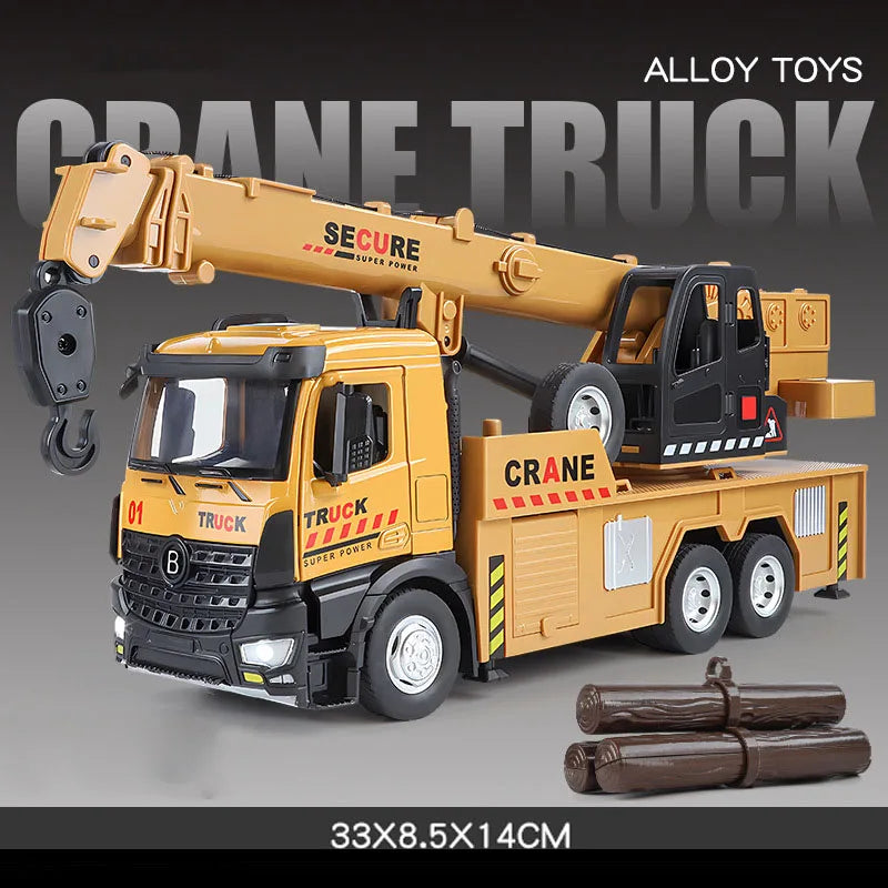 1:24 Diecast Crane & Mixer Truck with Lights, Sounds & Pull-Back