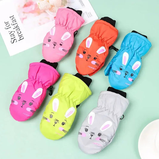 Kids' Bunny Ski Gloves – Windproof Non-Slip Winter Gloves