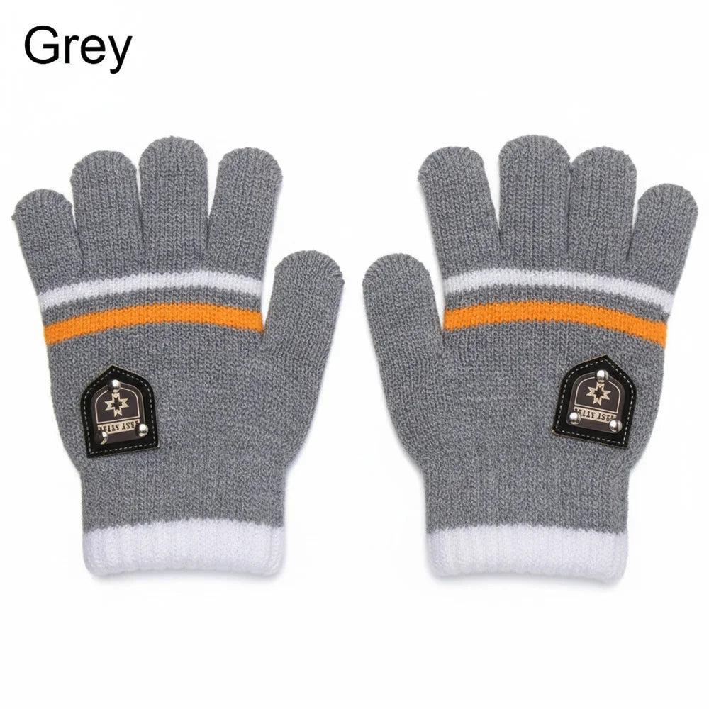 Kids' Knit Winter Gloves – Thick Full-Finger Gloves (Ages 5–10)