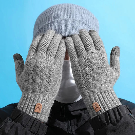 Men's Velvet-Lined Knit Touchscreen Gloves