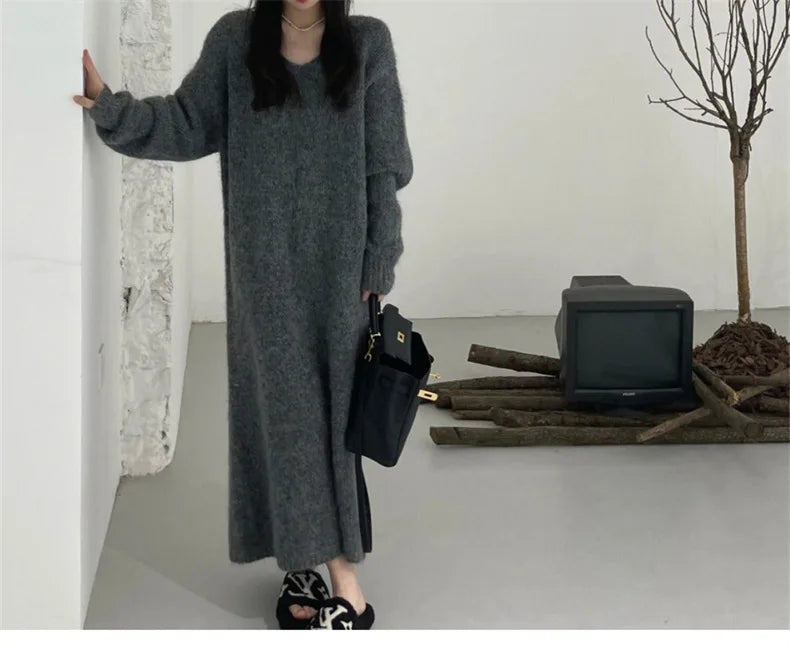 Women's Loose V-Neck Ankle-Length Dress