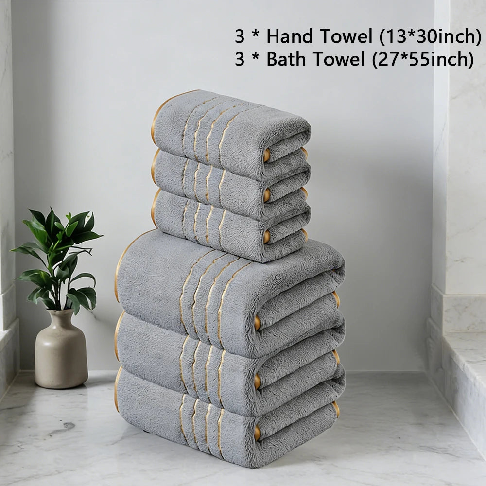 Gold Accent Bath Towel Set – White, Grey or Navy, 2 to 8 Pieces