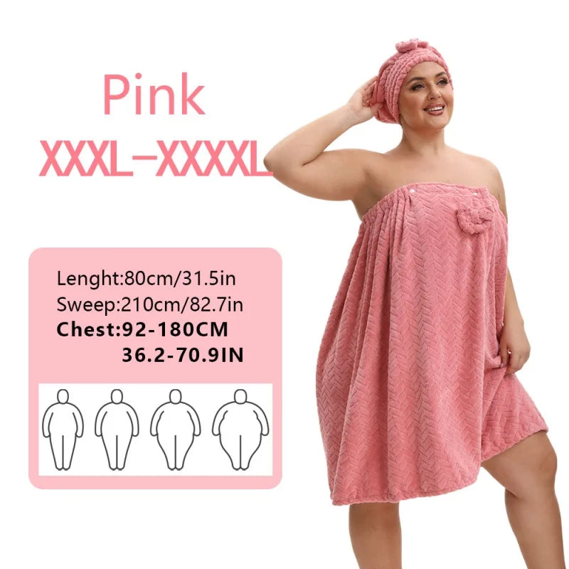 Wearable Bath Towel & Hair Cap Set for Women – Sizes M to 4XL