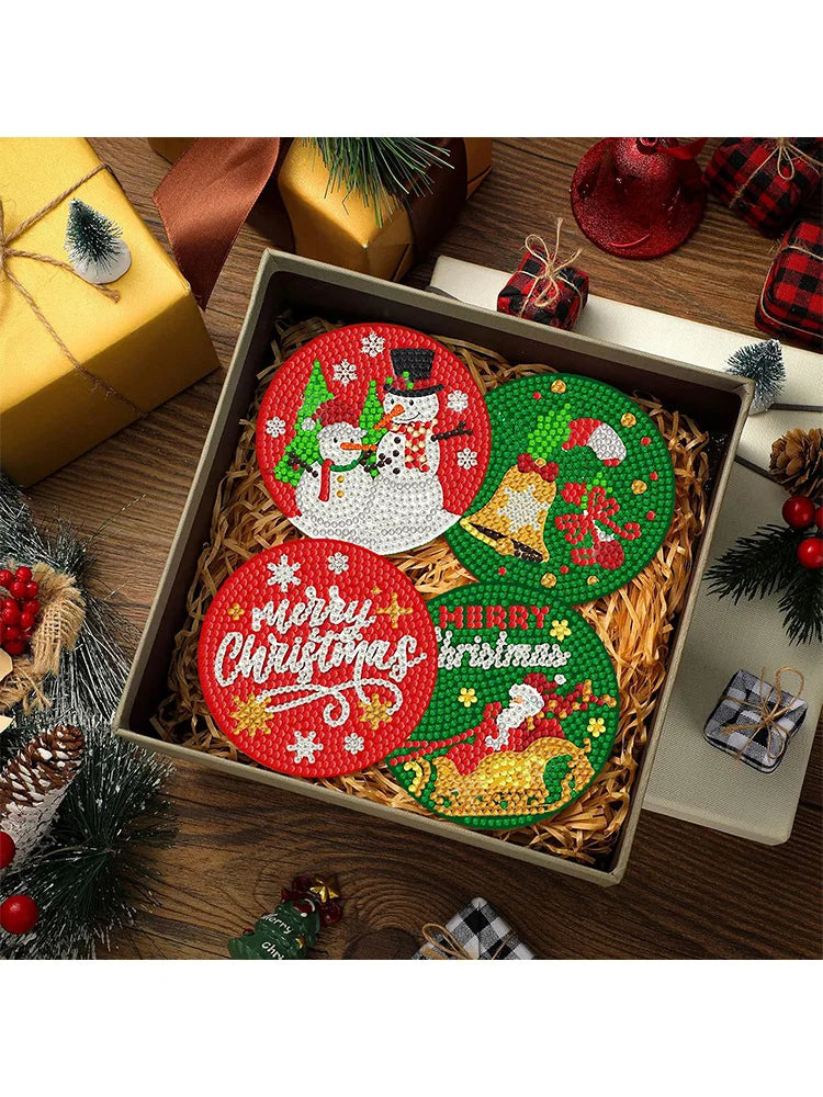 DIY Christmas Diamond Painting Coasters – Set of 8 with Holder