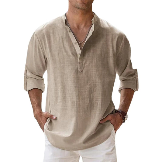 Men's Cotton Long-Sleeve Henley Shirt