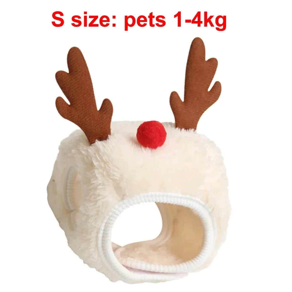 Christmas Pet Costume Set – Santa or Reindeer Hat with Scarf for Cats & Small Dogs