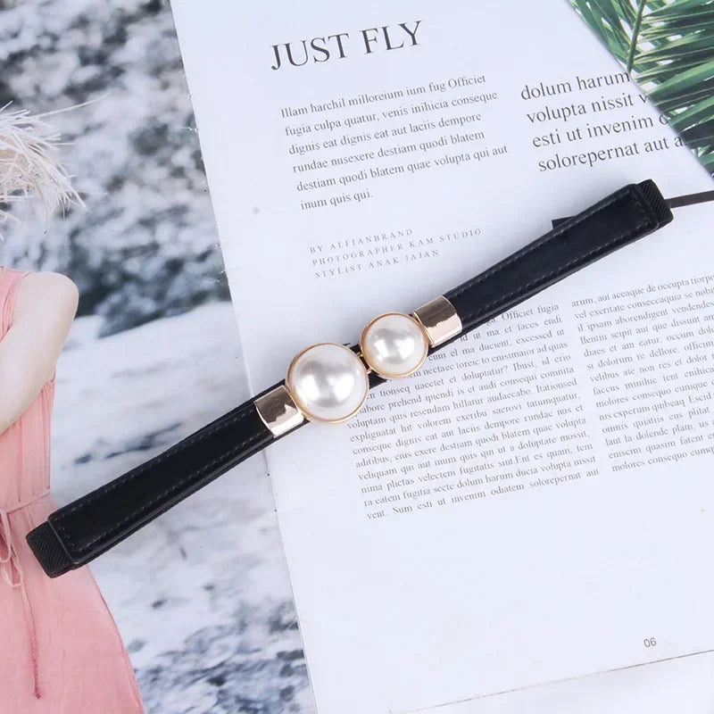 Women's Pearl Elastic Waist Belt – Vintage Hook Belt for Sweaters & Coats