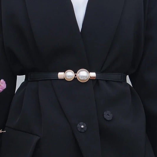 Women's Pearl Elastic Waist Belt – Vintage Hook Belt for Sweaters & Coats