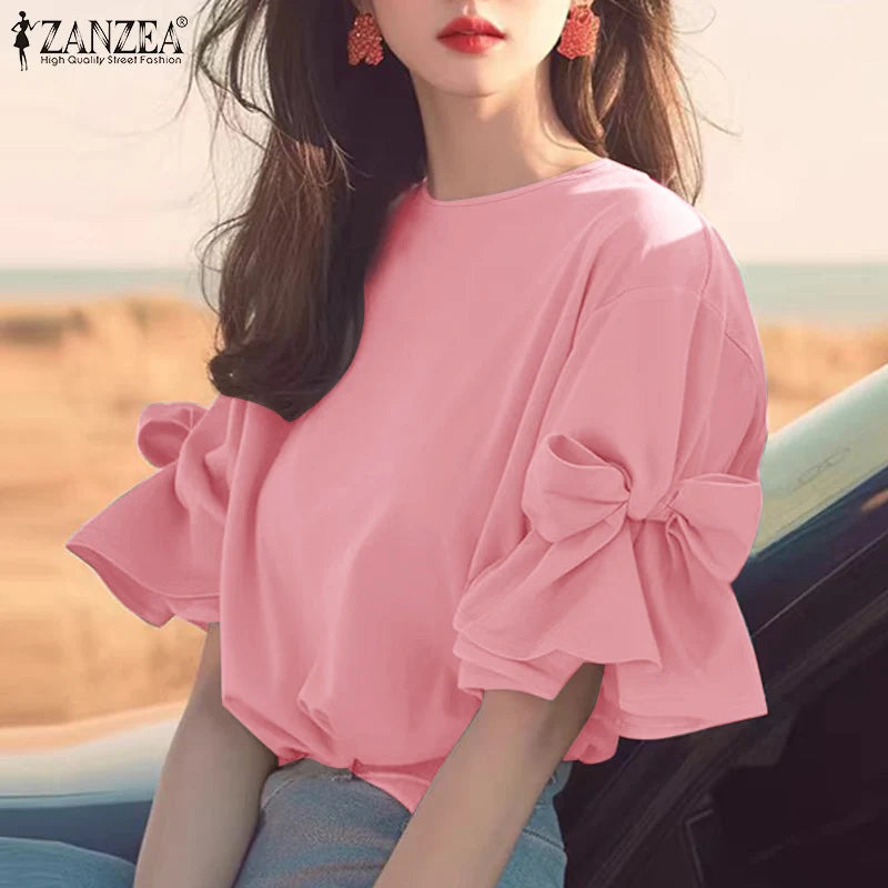 Ruffle Bow-Tie Chiffon Blouse