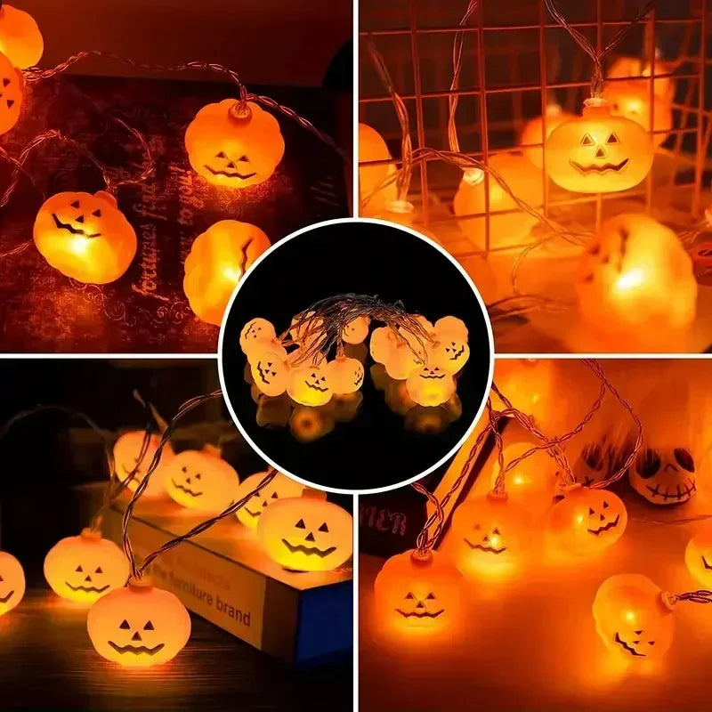 Jack-O'-Lantern Pumpkin LED String Lights – Battery Powered Halloween Decor