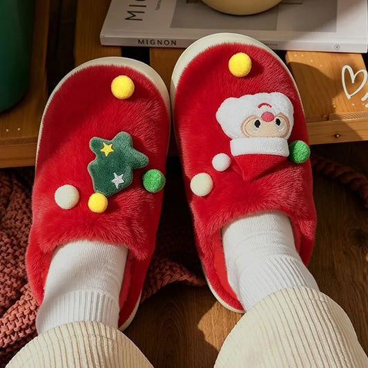 Pantofole natalizie in peluche da donna – Pantofole da casa con plateau in pelliccia sintetica e Babbo Natale