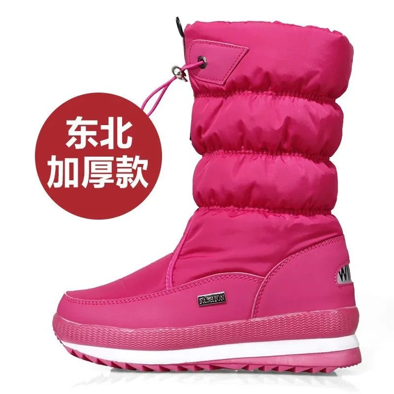 Women's Platform Snow Boots – Plush-Lined Mid-Calf Winter Boots with Side Zip