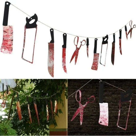 Halloween Horror Bloody Weapons Garland Banner – Zombie Vampire Party Decorations for Bar & Club