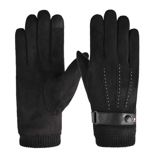 Men's Suede-Feel Buckle Touchscreen Winter Gloves