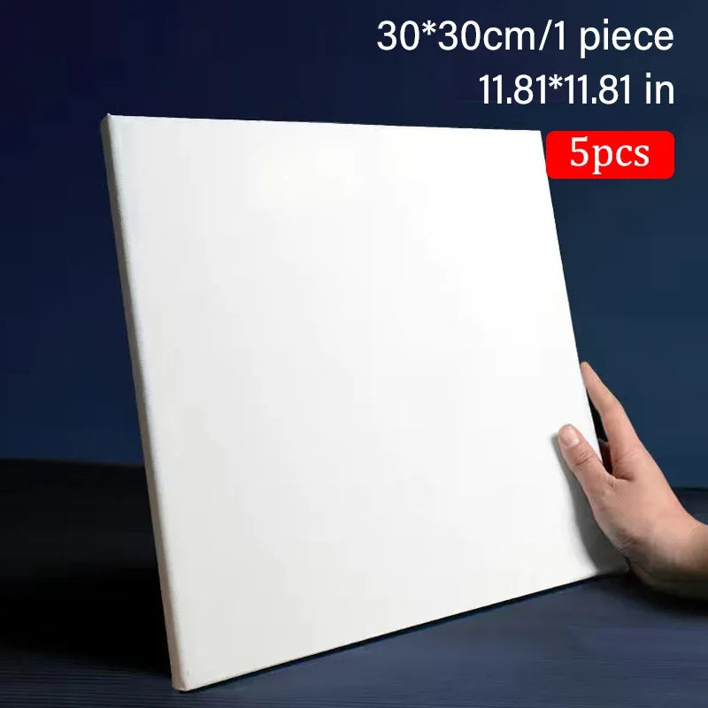 5-Pack White Blank Artist Canvas Boards – Wooden Frame Cotton Canvases for Oil, Acrylic & Watercolour Painting