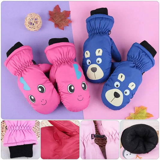Kids' Cartoon Ski Gloves – Thick Windproof Snow Gloves (Ages 5–8)